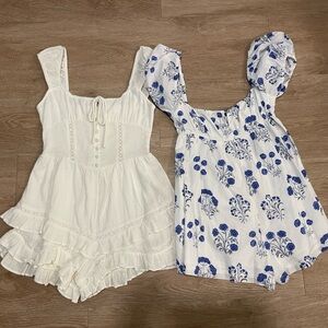 Set of 2 XS White & White/Blue Rompers